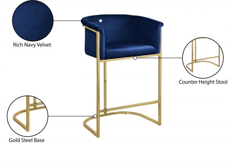 Donatella Velvet Counter Stool Navy