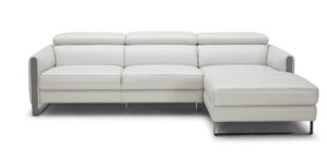 Vella Leather Sectional In Light Grey Right Chaise