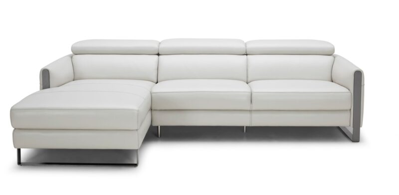 Vella Leather Sectional In Light Grey Left Chaise