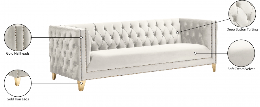 Michelle Velvet Sofa Cream — buy furniture in NYC - Bellissi Furniture