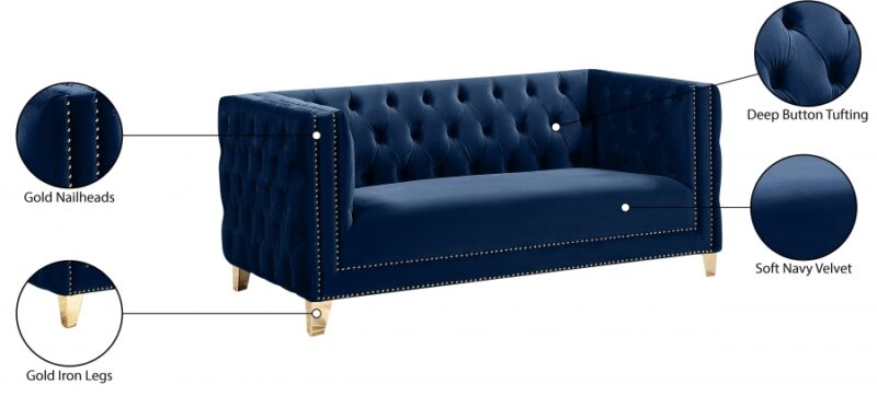 Michelle Velvet Loveseat Navy