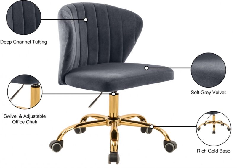 Finley Velvet Office Chair Grey Gold