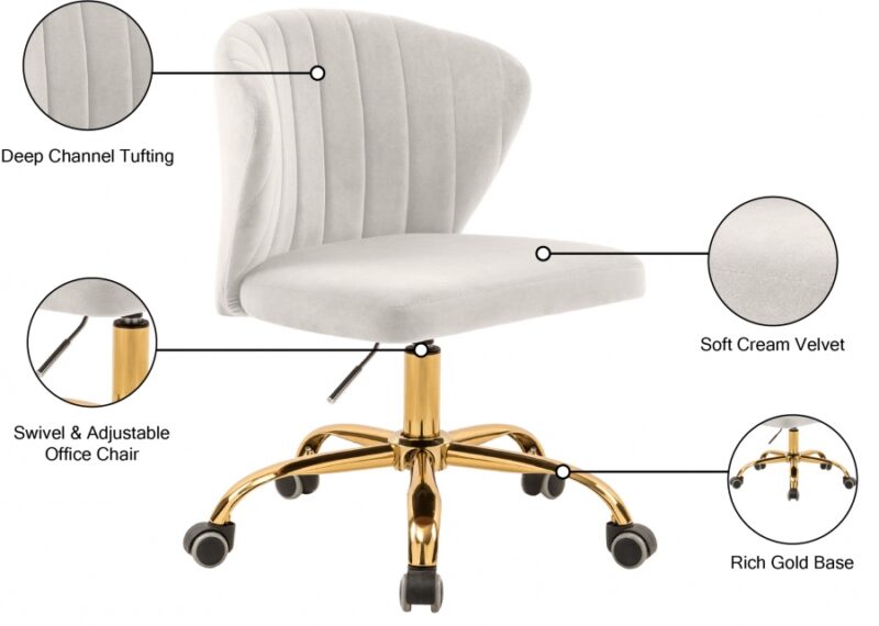 Finley Velvet Office Chair Cream Gold