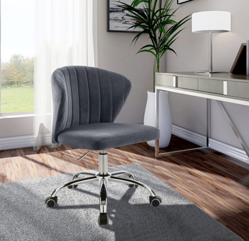 Finley Velvet Office Chair Grey Chrome