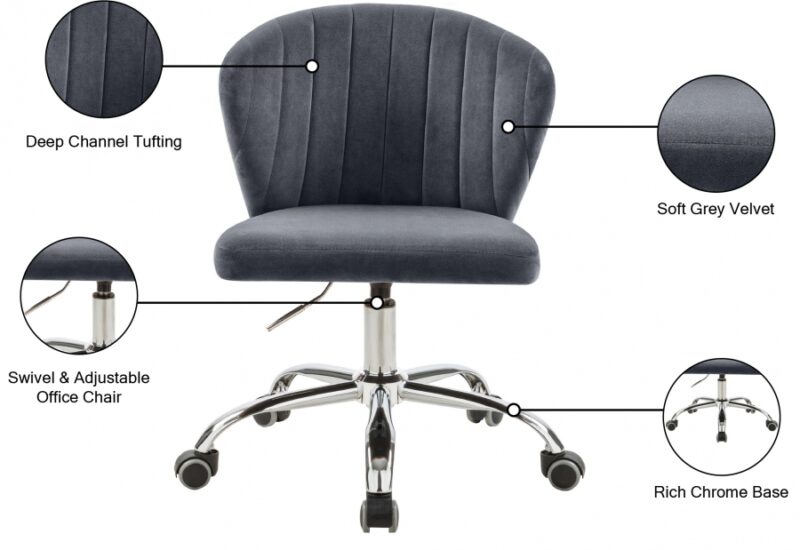 Finley Velvet Office Chair Grey Chrome