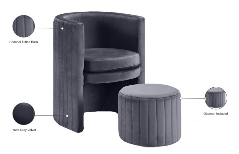 Selena Chair and Ottoman Set Grey