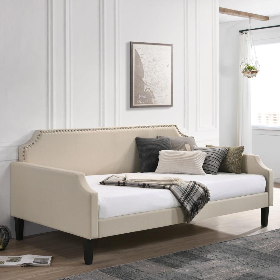 Olivia Upholstered Twin Daybed with Nailhead Trim Beige — buy furniture