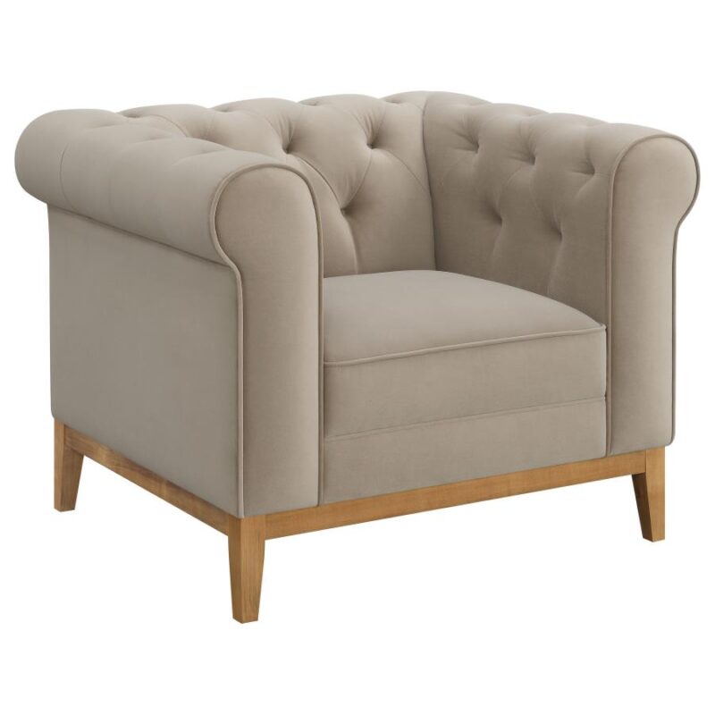 Sandrine Button Tufted Tuxedo Armchair Camel