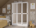 100% Solid Wood 3-Sliding Door Wardrobe with Mirrored Doors