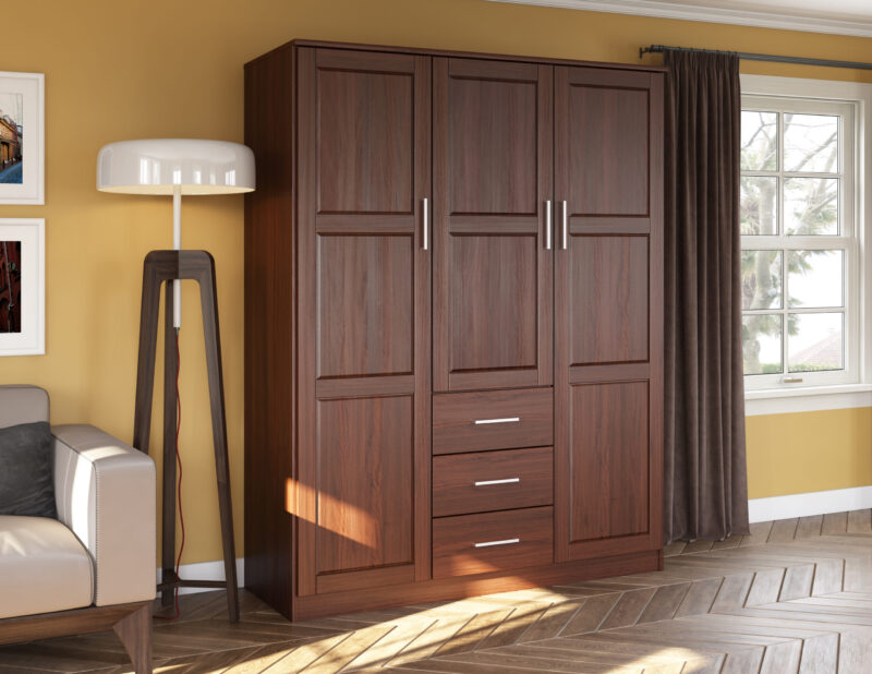 100% Solid Wood Cosmo 3-Door Wardrobe with Raised Panel Doors