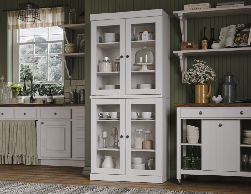 100% Solid Wood Modular Pantry 32"x71.5" with Glass Doors