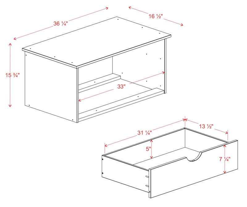 100% Solid Wood 2-Drawer Internal Chest for Cosmo 4-Door Wardrobe