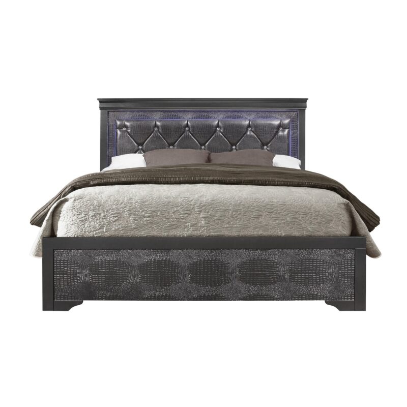 POMPEI METALLIC GREY QUEEN BED WITH LED