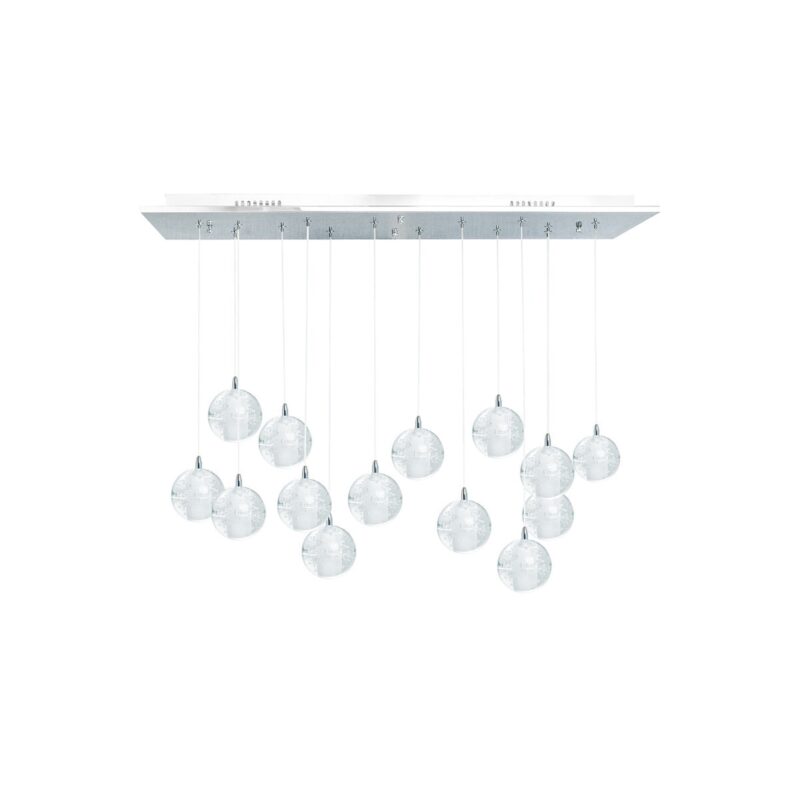 14 light Crystal Spheres Chandelier  // Rectangular Chrome Canopy