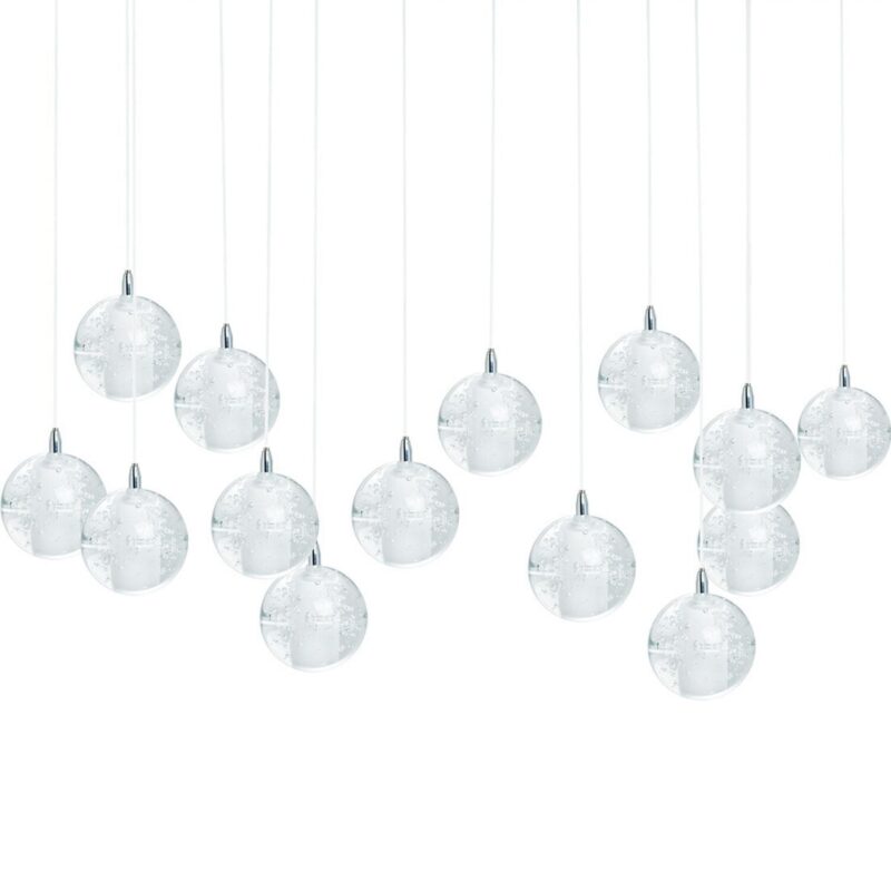 14 light Crystal Spheres Chandelier  // Rectangular Chrome Canopy