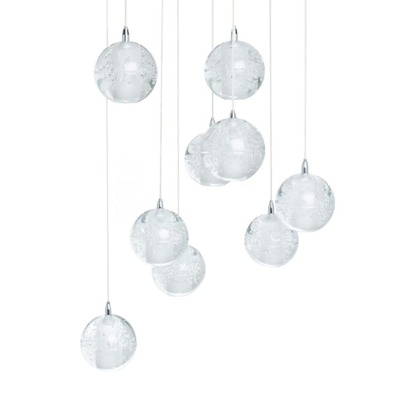 9 light Crystal Spheres Chandelier  // Round Chrome Canopy