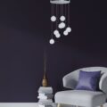 9 light Crystal Spheres Chandelier  // Round Chrome Canopy