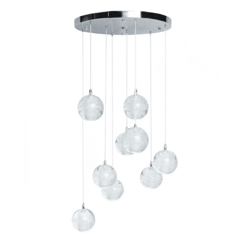 9 light Crystal Spheres Chandelier  // Round Chrome Canopy