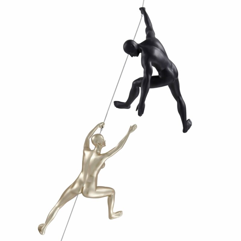 Climbing Couple Set of Two Wall Sculptures, Matte Black & Gold