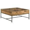 Stephie 4-drawer Square Clear Glass Top Coffee Table Honey Brown