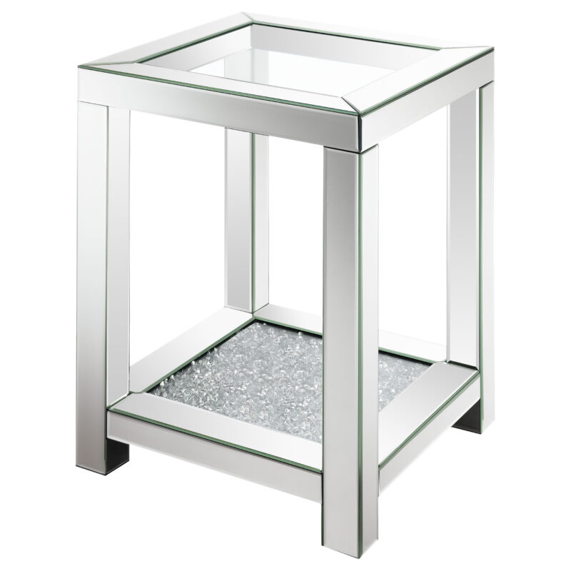 Valentina Square End Table with Glass Top Mirror