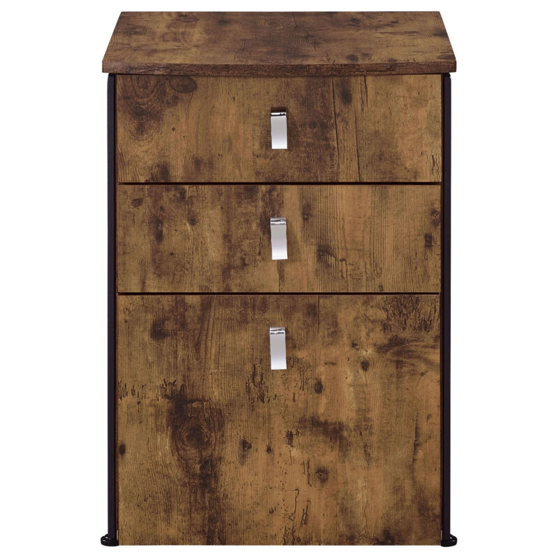 Estrella 3-drawer File Cabinet Antique Nutmeg and Gunmetal