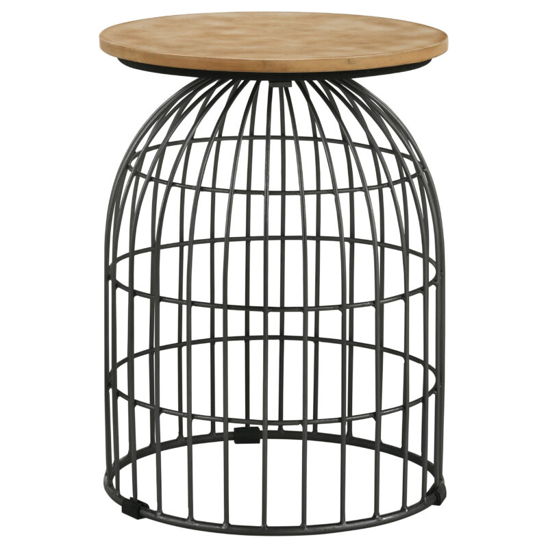 Bernardo Round Accent Table with Bird Cage Base Natural and Gunmetal