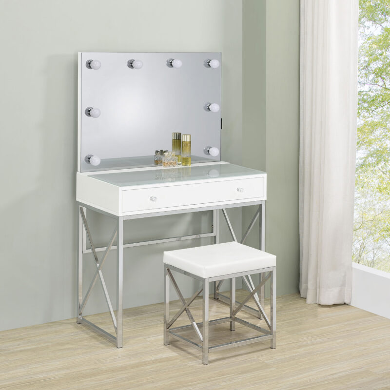 Eliza 2-piece Vanity Set with Hollywood Lighting White and Chrome