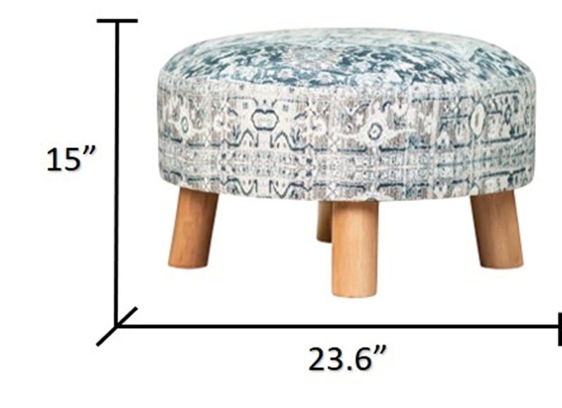 23" Multicolored Ethnic Stool with Bamboo Legs