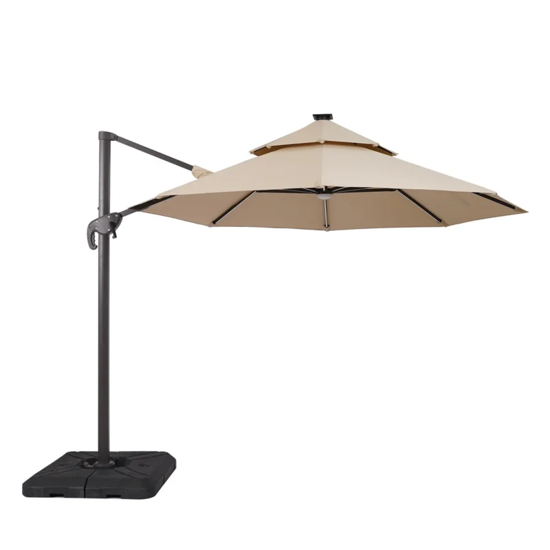 Fera 10 Ft Round Umbrella, Tan + Base