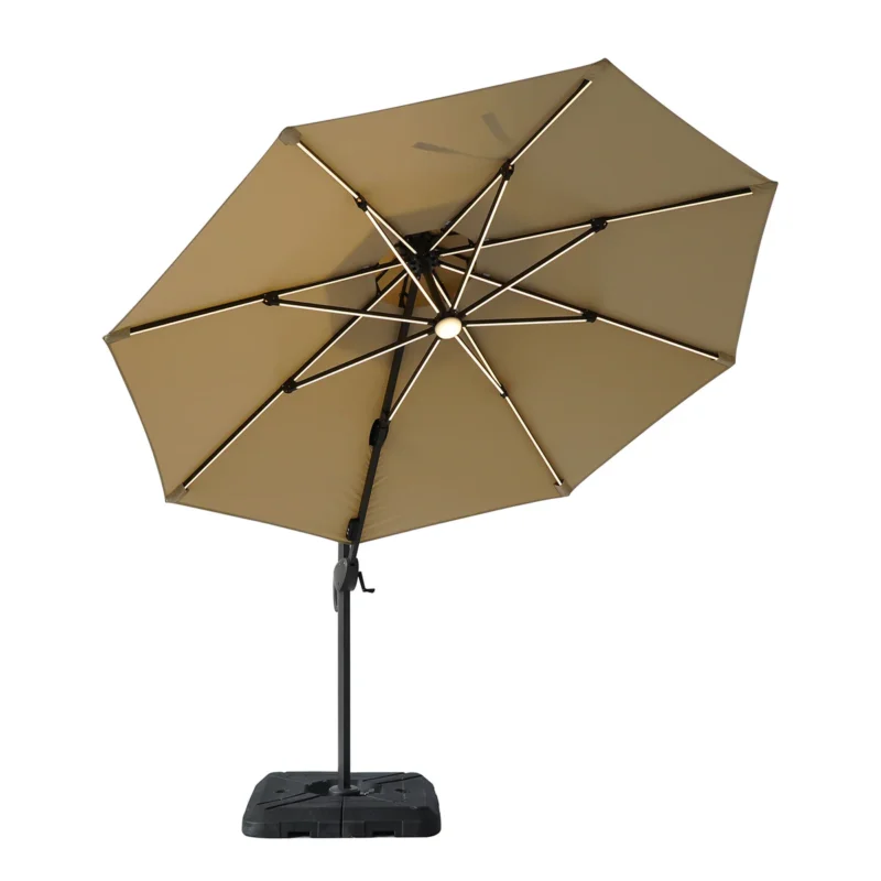 Fera 10 Ft Round Umbrella, Tan + Base