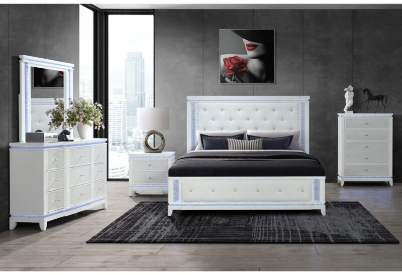 ALINA WHITE King Bed WITH LED