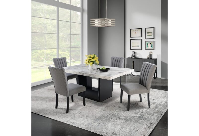 D02 BLACK DINING TABLE + D8685 GREY DINING CHAIR