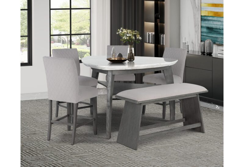 D8192 TRIANGLE DINING TABLE + 4 DINING CHAIRS + BENCH