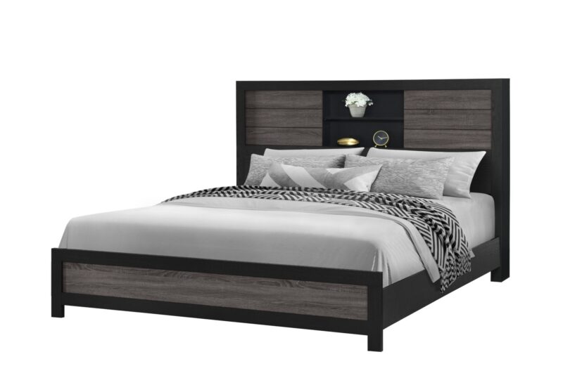 LISBON GREY/BLACK BOOKCASE KING BED