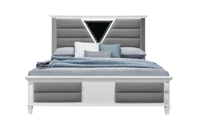 MARCO METALLIC WHITE King Bed WITH LED 3D MIRROR