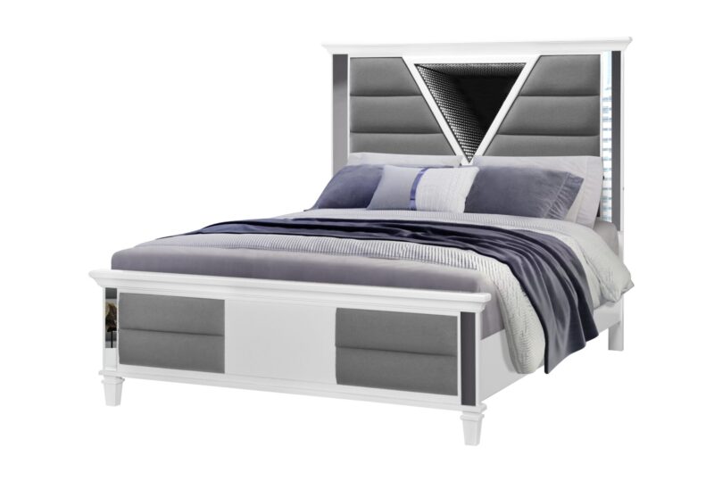 MARCO METALLIC WHITE Queen Bed WITH LED 3D MIRROR