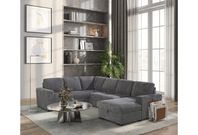 U2660 GREY Sectional W/PULL OUT