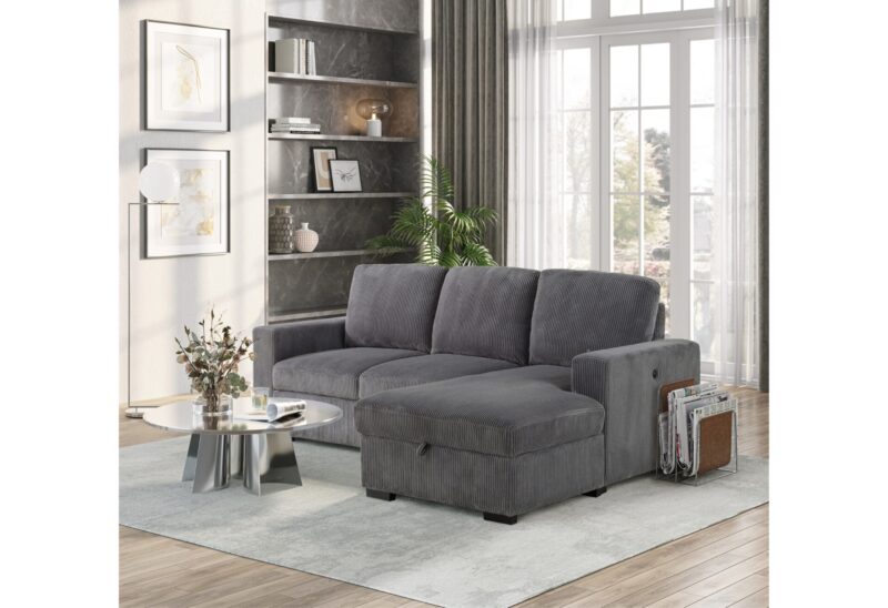 U2660 GREY L SECTIONAL WITH PULLOUT