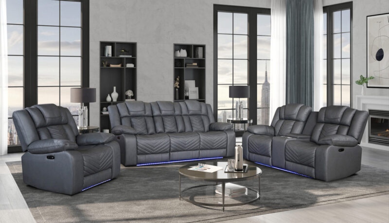 U7068 GREY 10 POWER CONSOLE RECLINING Sofa WITH LED