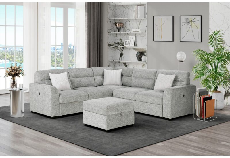 U9401 NICKEL Sectional WITH 3 PILLOWS AND OTTOMAN