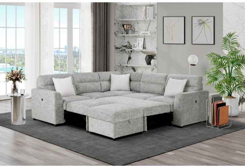 U9401 NICKEL Sectional WITH 3 PILLOWS AND OTTOMAN