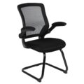 BL-ZP-8805C-GG -Kale Black Mesh Sled Base Side Reception Chair with Flip-Up Arms