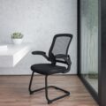 BL-ZP-8805C-GG -Kale Black Mesh Sled Base Side Reception Chair with Flip-Up Arms