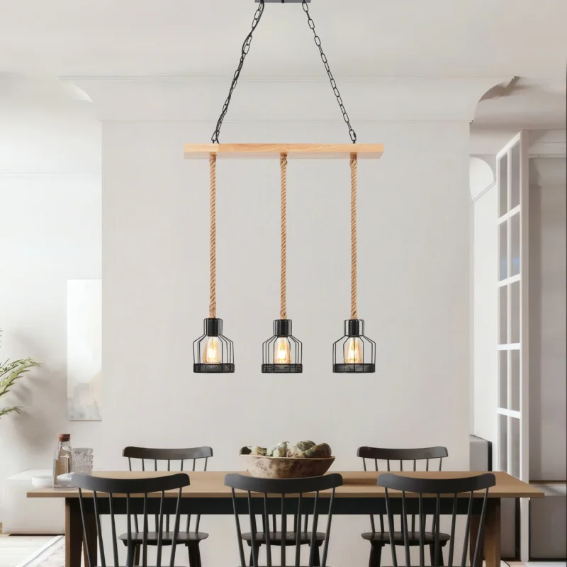 Wood and Ropes 3 Light Chandelier // Black