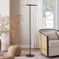 Floor Lamp Satin Black Iron & Wood