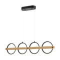 Chandelier 4 Circles Satin Black & Wood