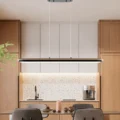 Chandelier Curved Linear Satin Black & Wood