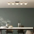 Flush Mount Chandelier Satin Black & Wood
