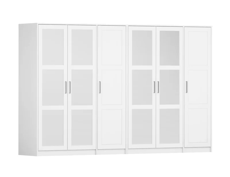 100% Solid Wood Urban 6-Door Wardrobe Closet with Mirrored Doors